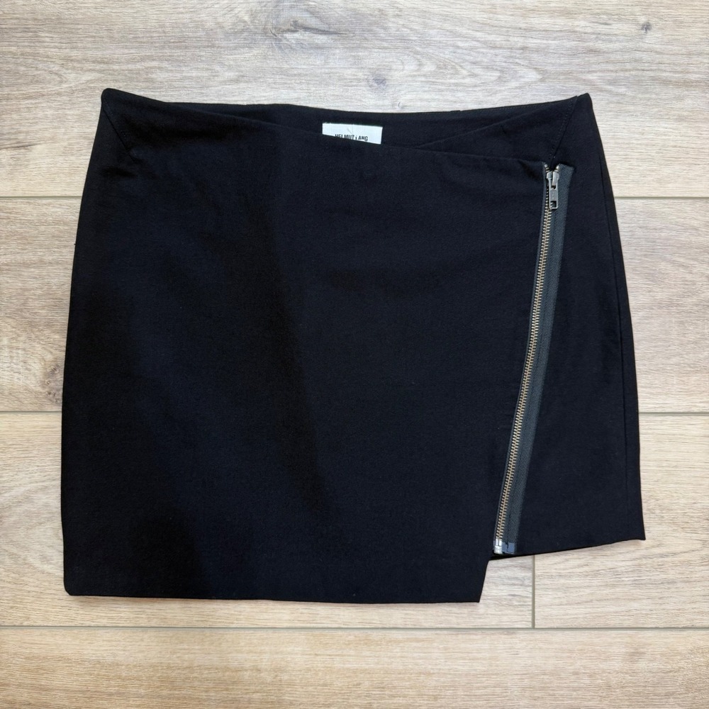 Helmut Lang Black Asymmetric Zip Mini Skirt 6 Tailored Minimalist Edgy Designer